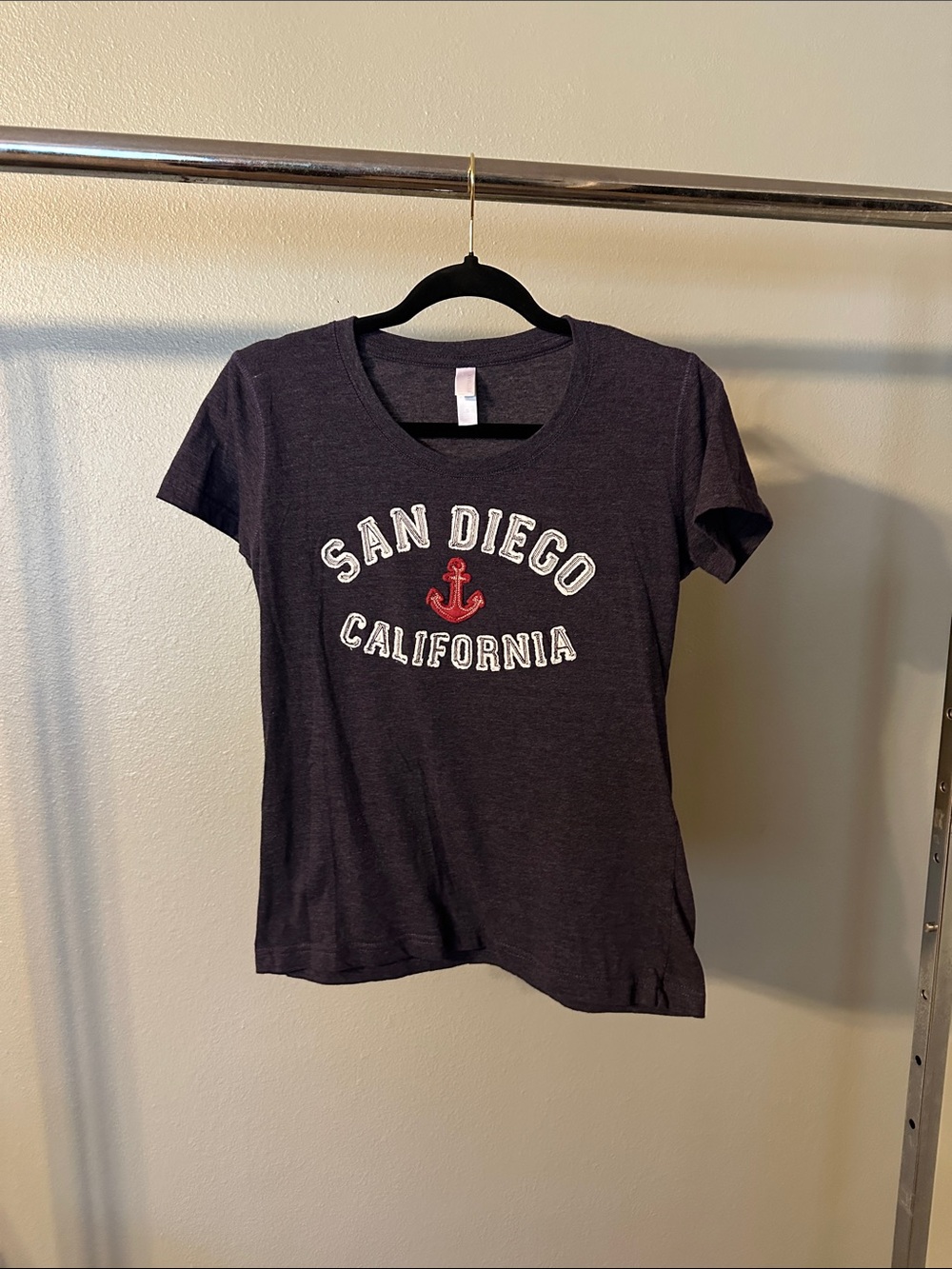 San Diego California Graphic Tee - Women's Navy with Red Anchor